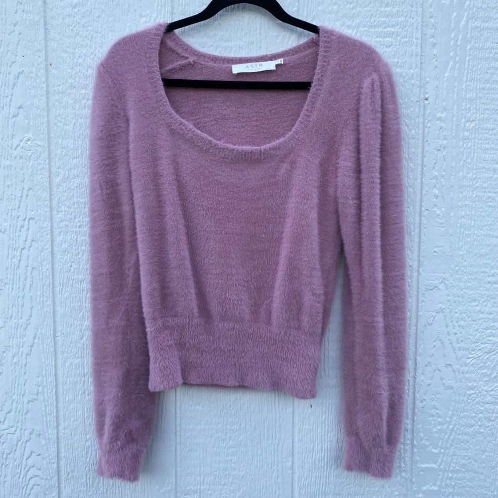 ASTR the Label Square Neck Faux Fur Fuzzy Sweater Pink Size Large - Picture 1 of 8